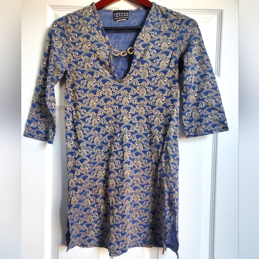 Jordan Taylor Collection Swimsuit Beach Coverup Blue Gold Size S